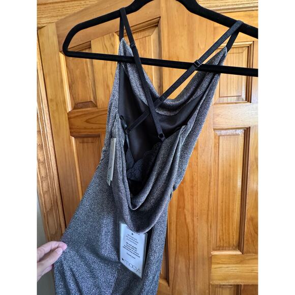 🖤 BCX Metallic Silver Gunmetal Cowl Back Maxi Gown | XS | NEW with TAGS - Picture 6 of 8